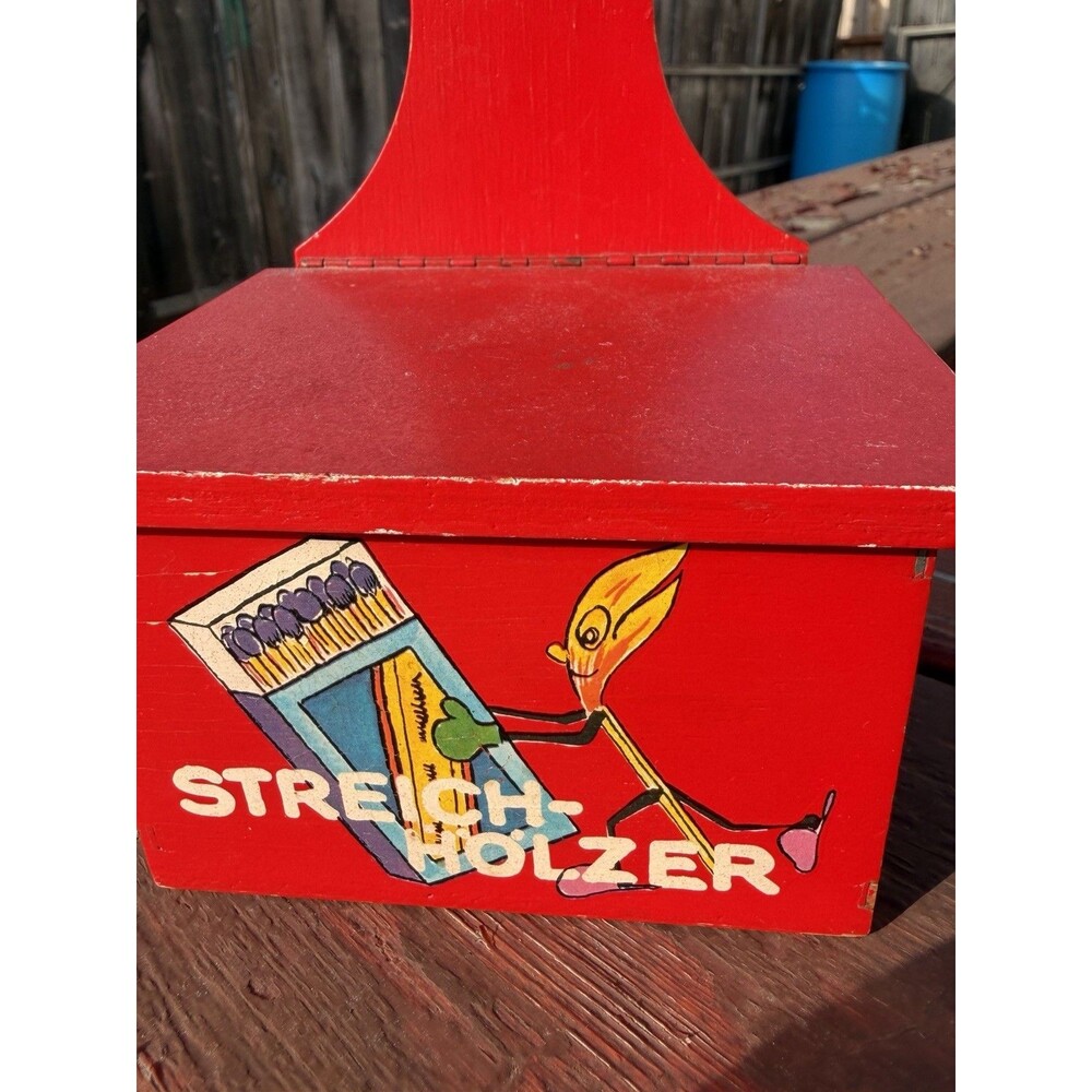 Vintage German Painted Wooden Wall Mounted Matchbox Holder 